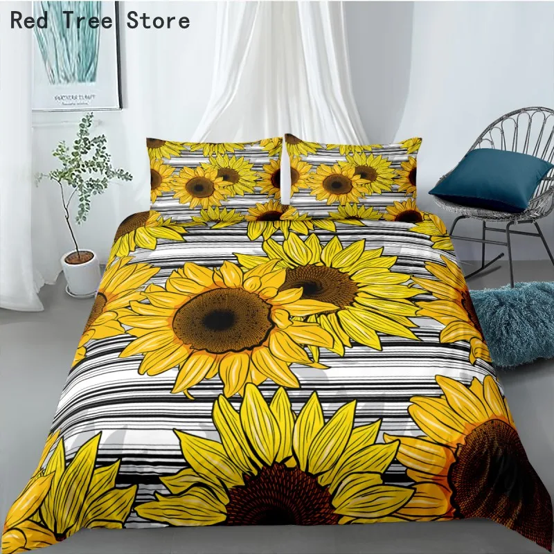 

Sunflower Digital Print Bedding Set Plants Flowers Duvet Cover For Bedroom Decor 2-3 Pieces Home Textile Luxury Quilt Comforter