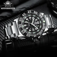 addies dive new men watch 316l stainless steel strap black dial 50m waterproof watch luminous hand 51mm alloy case sports watch