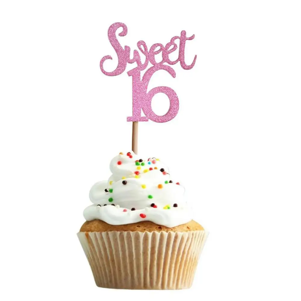 

Gold Blue Silver Sweet 16 Topper Birthday Party Decoration For Girls Cake Topper Decoration ww23