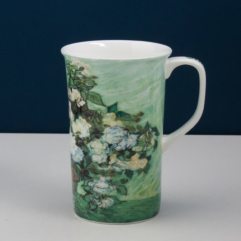 Кофейная кружка с изображением белой розы Ван Гога фарфоровая для домашнего