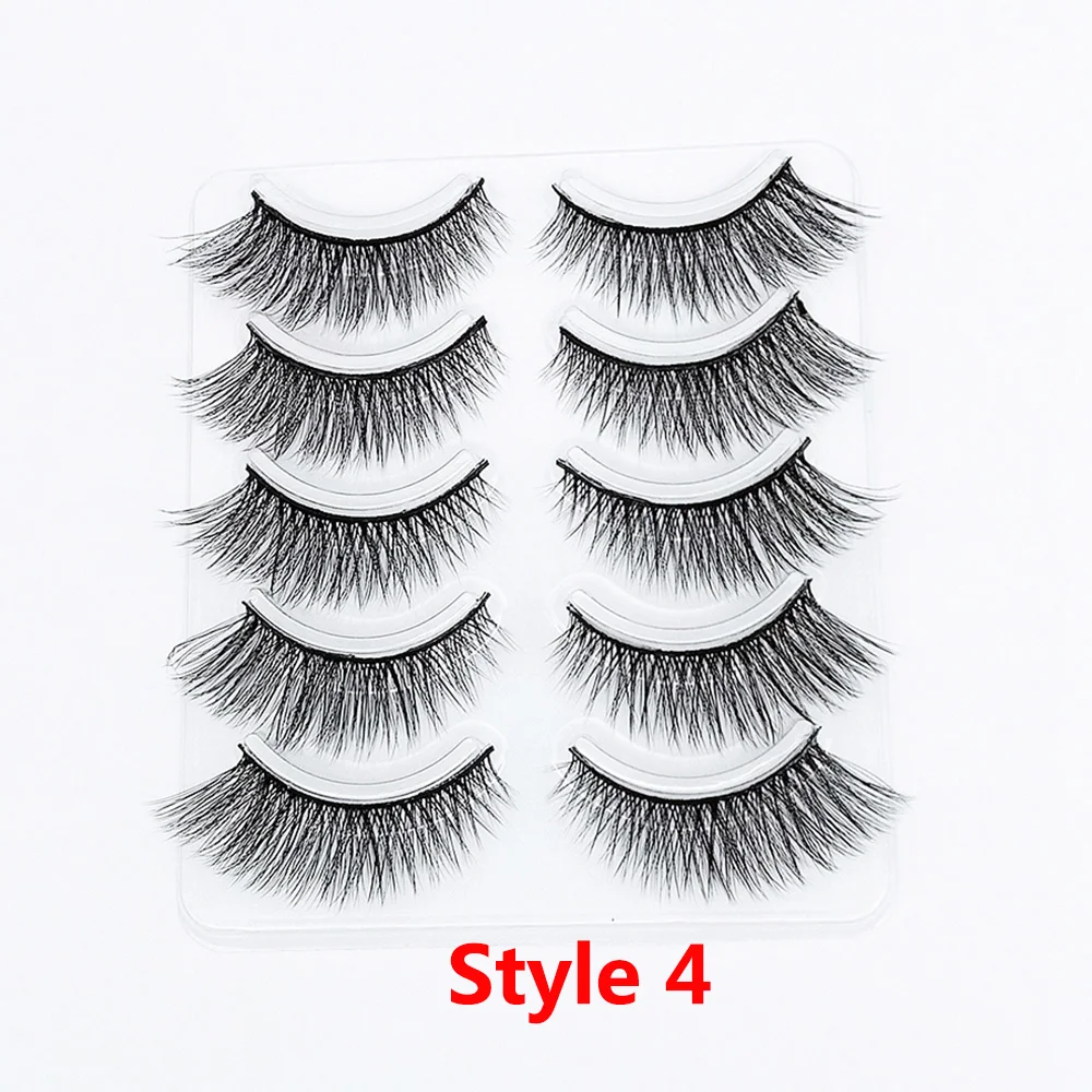 Style 4 5 пар 3D Искусственные норковые накладные ресницы Wispies длинные крестовые ресницы ручной работы инструменты для макияжа глаз - Цвет: Style 4