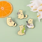 Брошь женская, эмалированная, в форме кошки, рыбы, пончики, значок булавки на лацканы