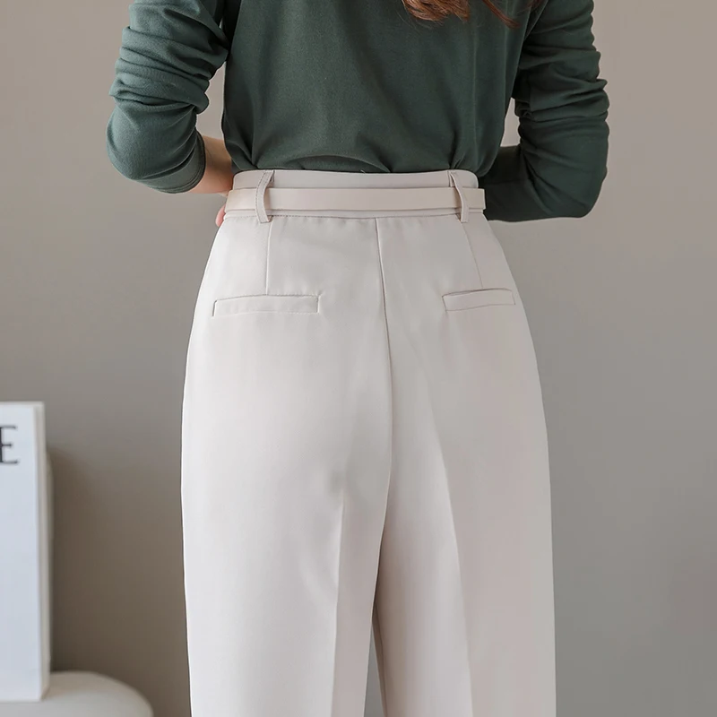 Брюки женские с завышенной талией элегантные свободные модные однотонные