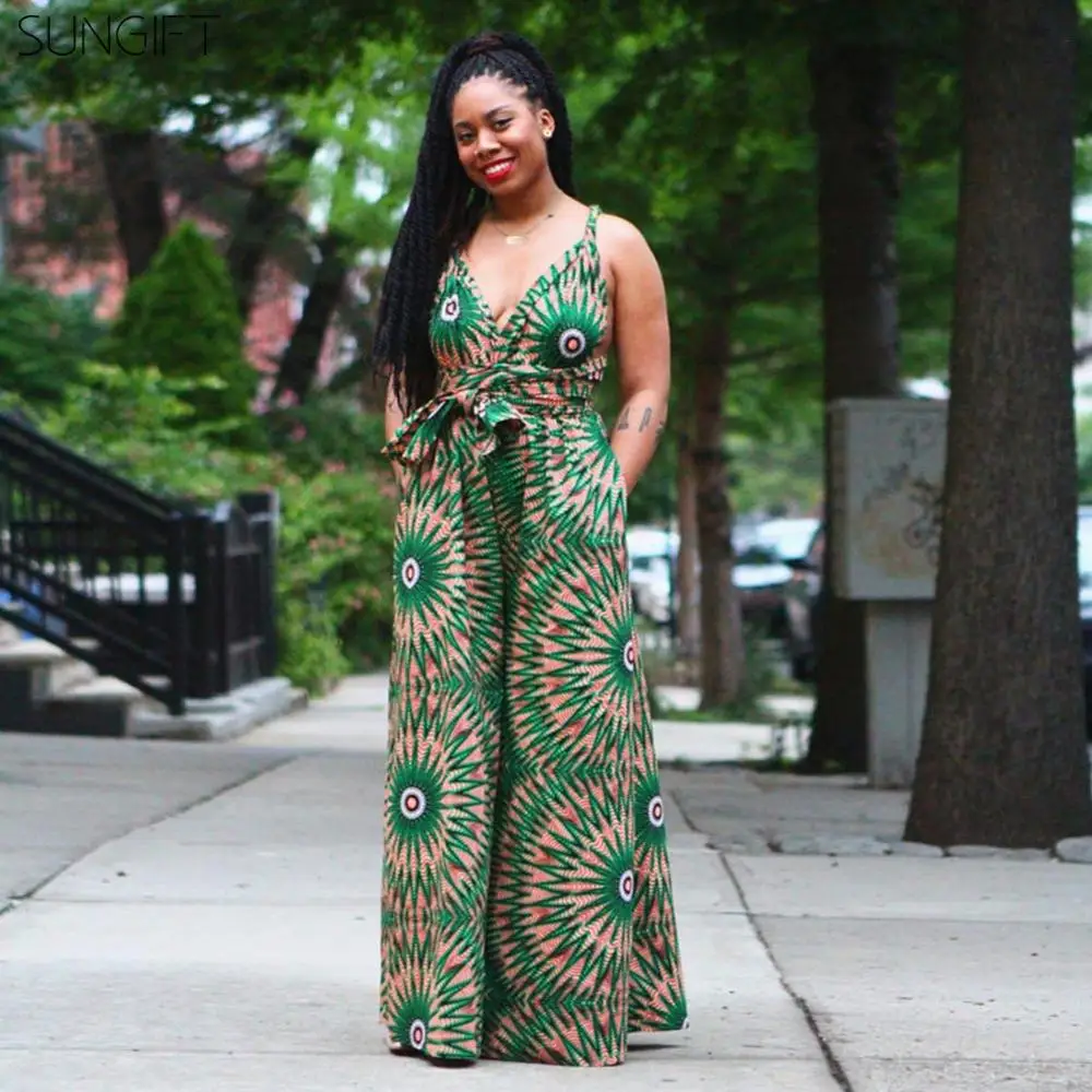 Женский брючный костюм в африканском стиле SUNGIFT без рукавов с широкими штанинами