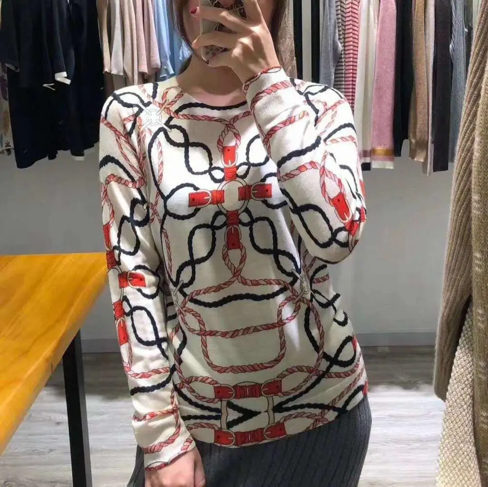 VERDEJULIAY High Quality Women Knitted Sweater Casual Chian Print Lady Pullover Sweater Female Autumn winter