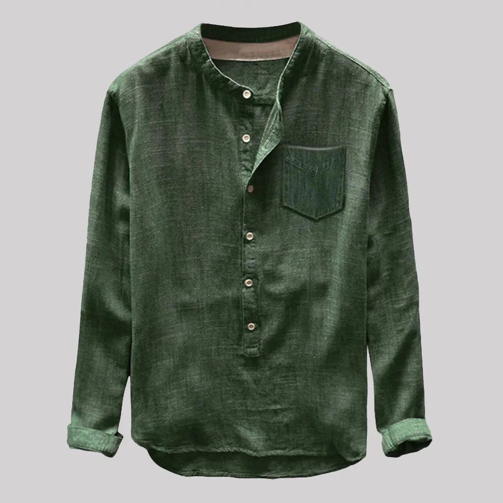 

Linen Shirt Street Casual Men Solid Color Long Sleeve Lapel Fashion Joker Retro Spring Autumn Button Baggy Mens
