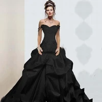 gothic wedding dresses black ball gown bridal gowns off shoulder taffeta pleats ruffles zipper victorian wedding gowns 2020