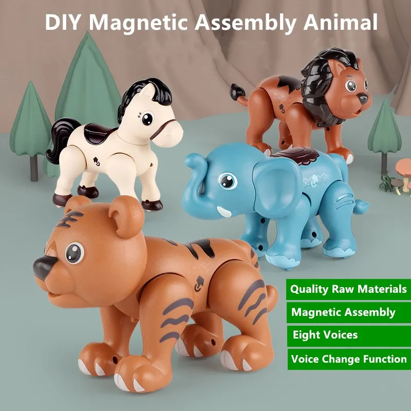 

Magnetic Assembling Animal Toys Recording Voice Change Function Eight Sound Effects Educational Simulation Animal Toys Kids Toy