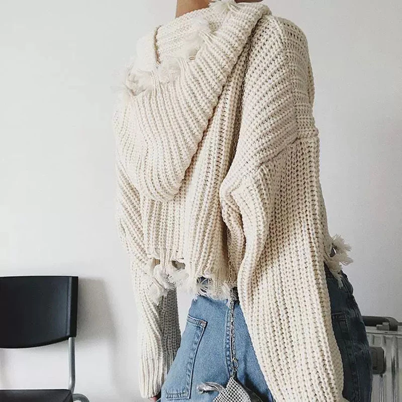 

New Knitted Coat Women'S Sweater Black Beige Zipper Knitted Tops Lady Drawstring Cardigan Hooded Sweaters Casual Autumn Wear