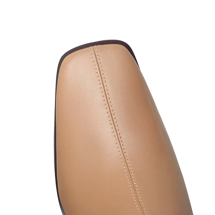 

ESVEVA 2021 Zipper Square Med Heel PU Leather Knee High Boots Women Boots Shoes Round Toe Fashion Platform Boots Size 34-43