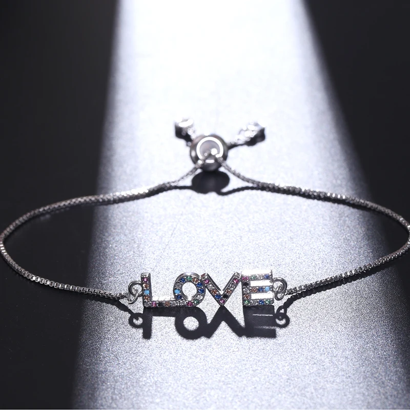 NJ Trendy Letters Design Charm Bracelets fro Women Girls Silver Gold Cubic Zircon CZ &amp Bangles Copper Jewelry | Украшения и