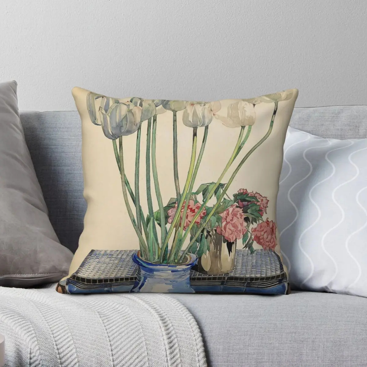 

Белая тюльпана, квадратная наволочка, полиэстер, лен, бархат, узор, Декоративная Подушка на молнии, искусственная подушка для дивана, чехол д...