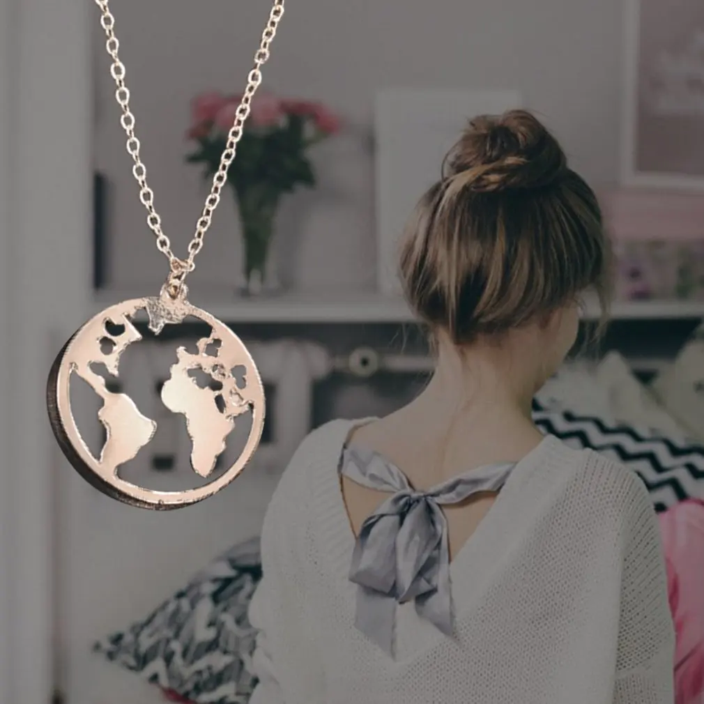 Геометрический круг карта кулон ожерелье Мода простой полые шеи цепи ключицы