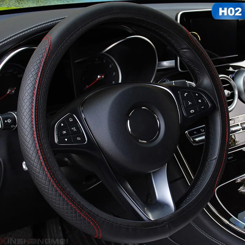 

M C Universal Car Steering Wheel Cover Auto Steering- wheel Cover Anti-Slip Embossing Microfiber Leather Car-styling