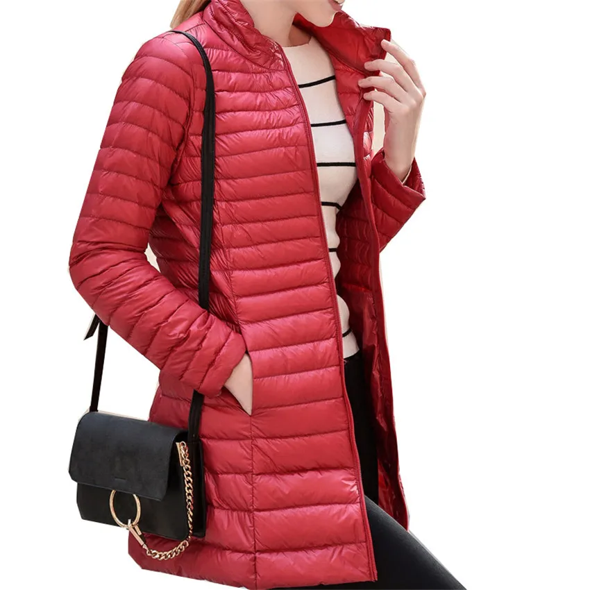 Элегантные осенние туфли Для женщин миди длинный белый пуховик на утином пуху