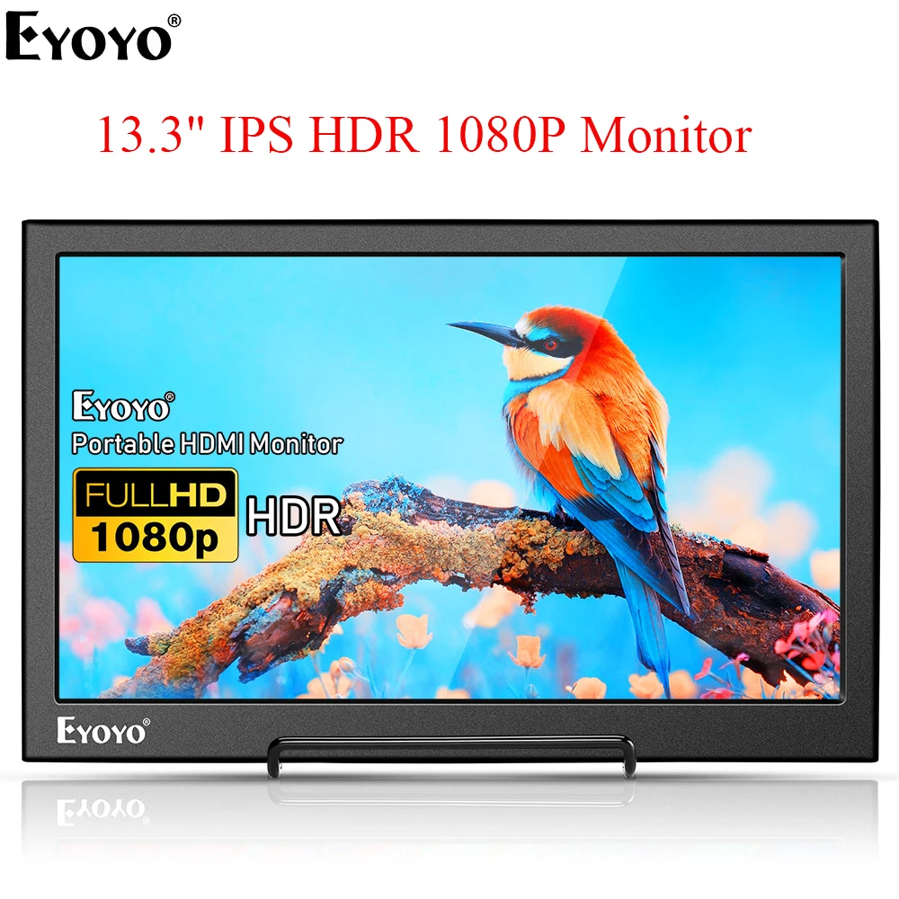 Портативный монитор Eyoyo EM13 13,3 дюйма с IPS HDR 1920x1080 FHD экраном и мини HDMI для игр на PS3, PS4, Xbox One и 360.