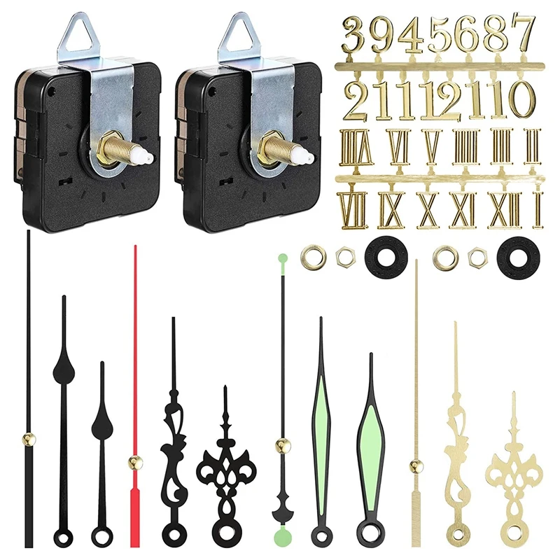 

2Pcs Quartz DIY Wall Clock Movement Mechanism Clock Numerals Kit with 4 Pack Clock Hands for Clock Replacement Repair