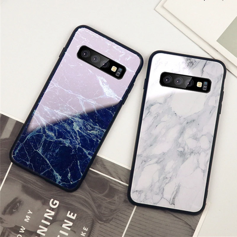 

For Samsung Galaxy S10 Plus S10e note 10 Pro Case Marble Glass Hard back Cover For Samsung s10 Lite Note 8 9 Colorful Phone case