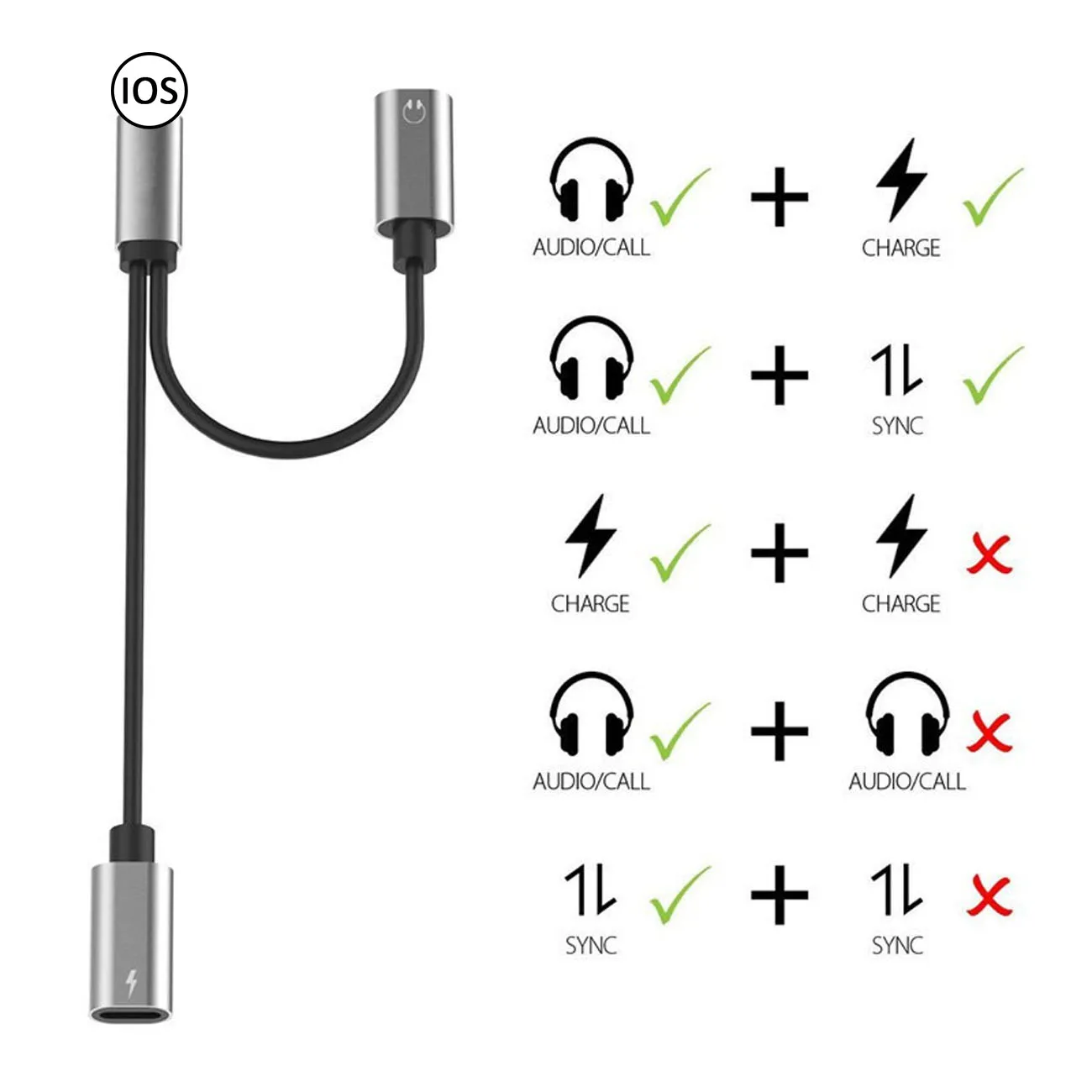 

FOXSUN 2 In 1 To Lightning Splitter Adapter For IPhone X/8/8 Plus/7/7 Plus Dual Lightning Audio Earphone And Charging Adapter
