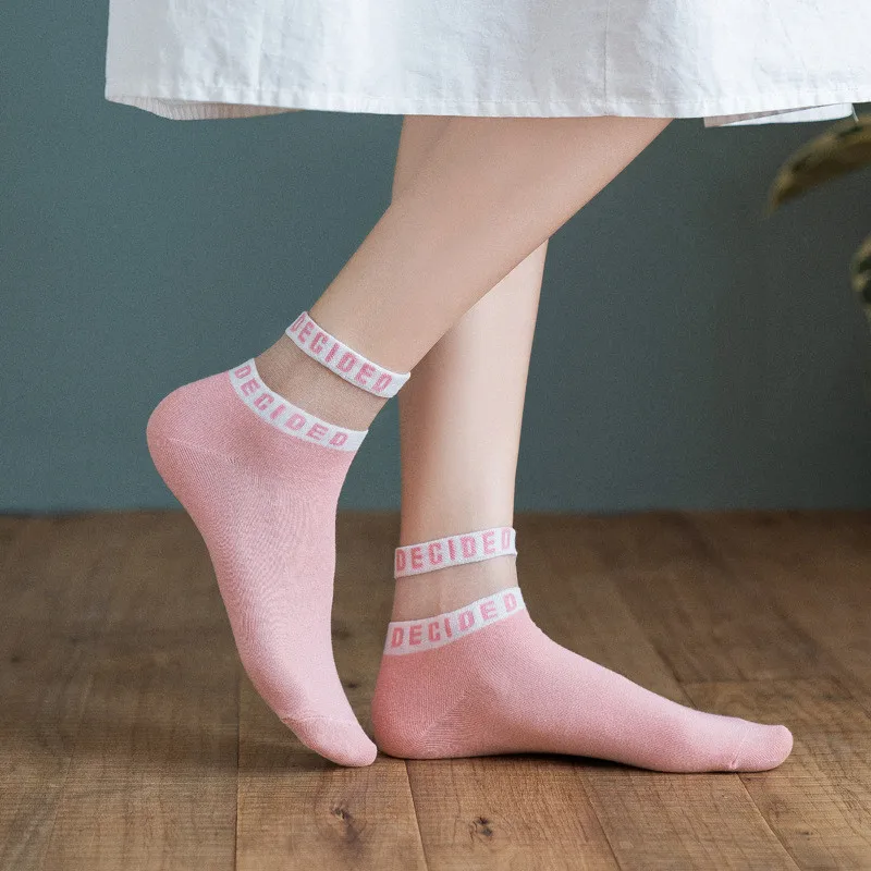 1 пара летние прозрачные носки с буквенным принтом женские хлопковые короткие