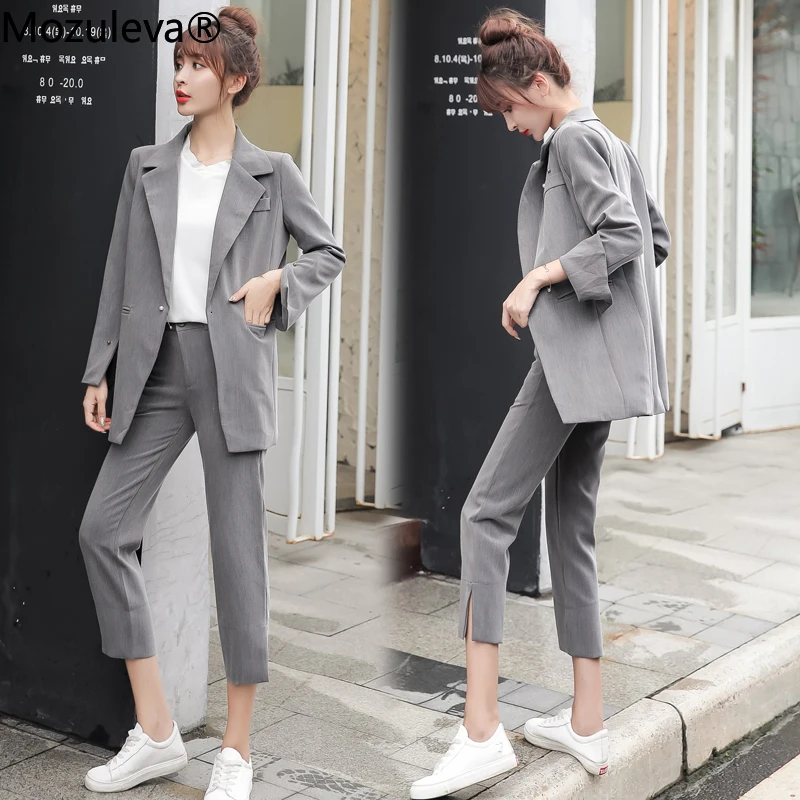 Mozuleva/осенний женский брючный костюм с пуговицами груша шикарный комплект из 2