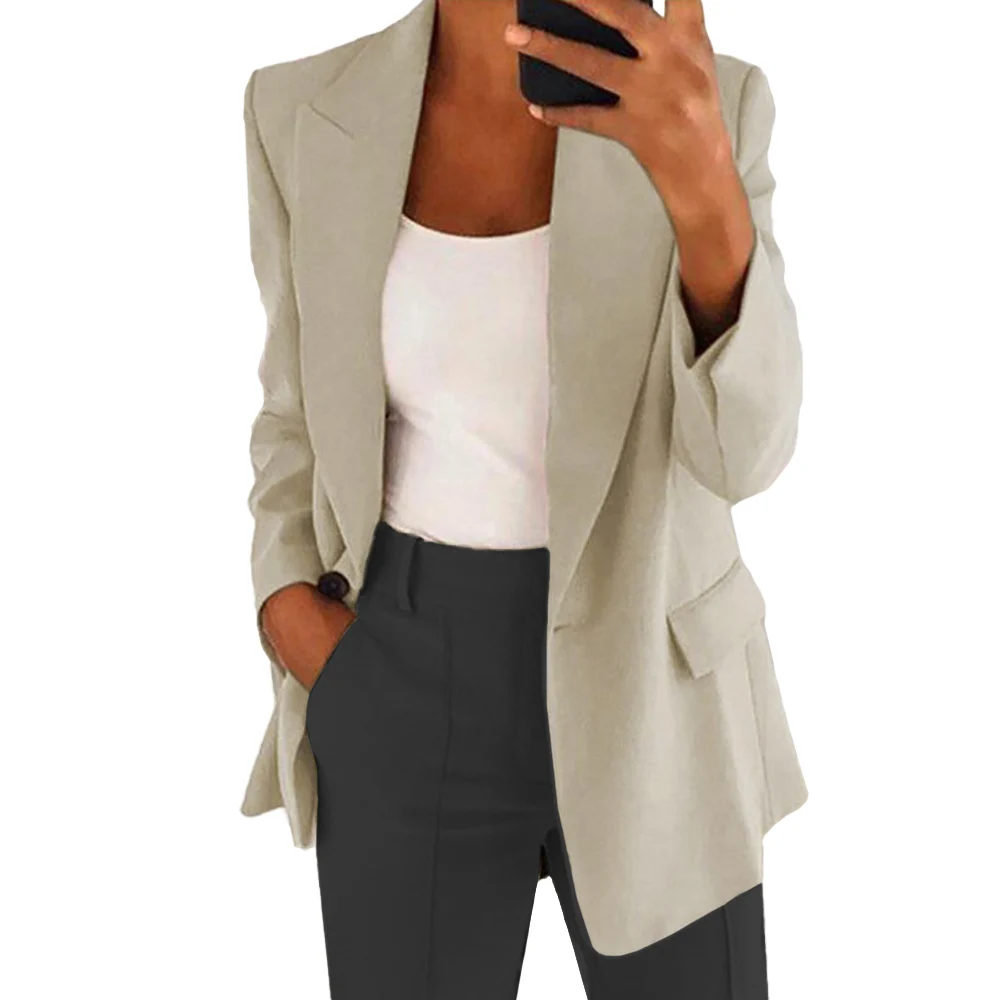 

Office Ladies Notched Collar Solid Women Blazer Elegant Autumn Jacket 2021 Casual Fashion Thin Long Sleeve Female Suits Coat