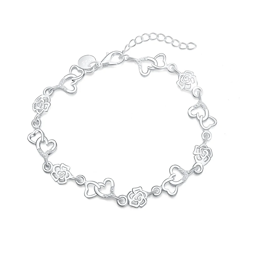 

New 925 Silver Bracelet Heart Bracelet Men's & Women's Jewelry Gift