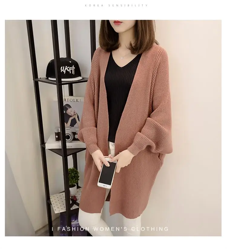 

New Arrival Bat Sleeve Women Knitted Cardigan Middle Length Spring 2021 Korean Loose Sweater Oversized Schoolgirl coat