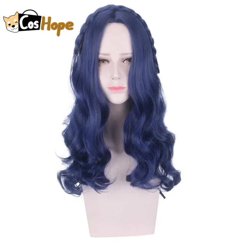 Парик для косплея Эви тёмно синий длинный кудрявый термостойкий синтетический