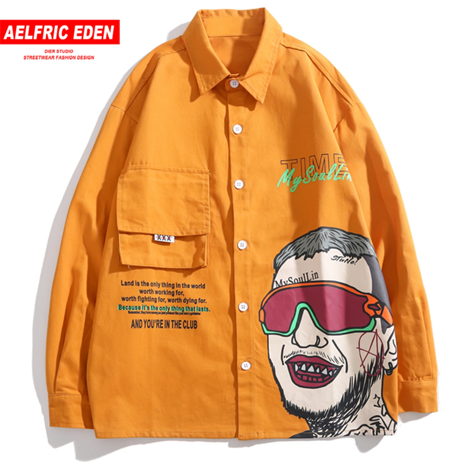 Рубашка мужская с буквенным принтом модная уличная одежда в стиле Харадзюку