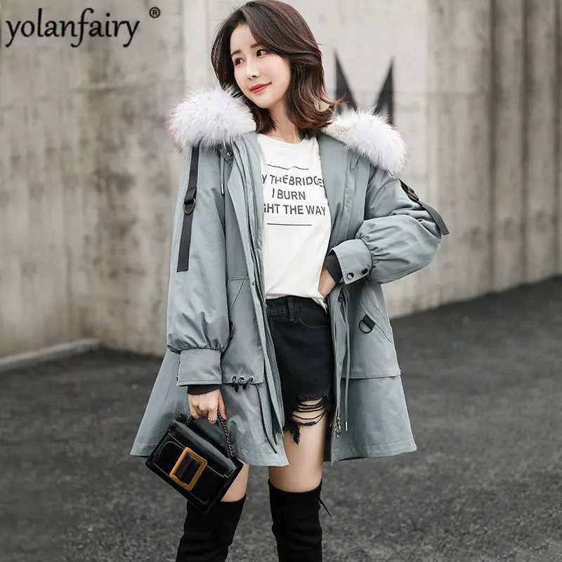 

Женское пальто с натуральным мехом кролика, зимнее пальто с воротником из меха енота, парка с натуральным мехом для женщин, одежда 2020 FX551801 ...