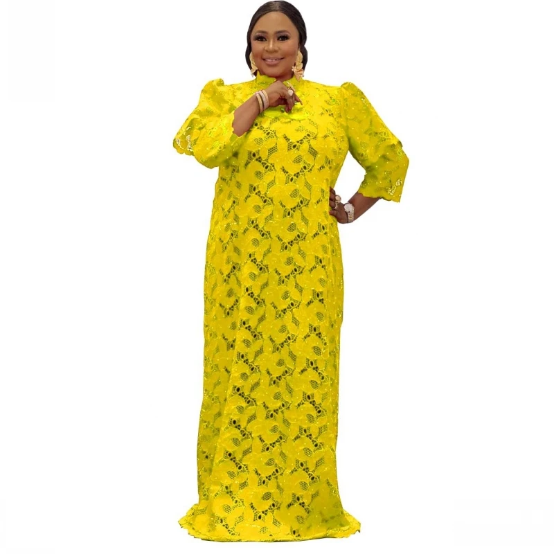 

African Maxi Dress For Women New African Dashiki Fashion Loose Embroidery Long Dress African Clothes Elegant Lace Dresses