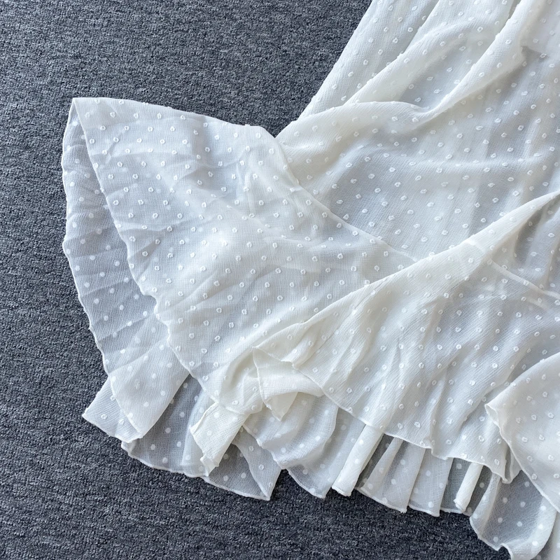 GLAUKE Maldives suspender White solid  beach dress women's summer seaside holiday Ruffle Backless Dress Sexy V Neck Ladies Vesti