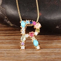 nidin fashion colorful initial letter necklace multicolor rainbow gold pendant necklace for women girls wedding birthday gifts
