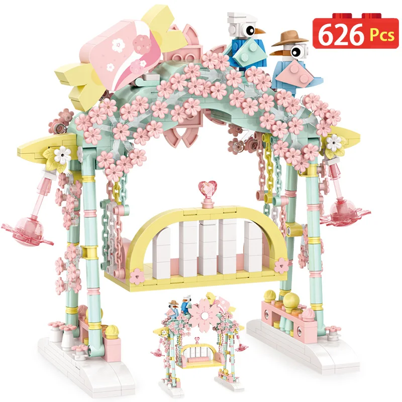 

Mini City Street View Princess Sakura Swing Building Blocks Friends Romantic Cherry Blossoms Flower Bricks Toys For Girls Gifts