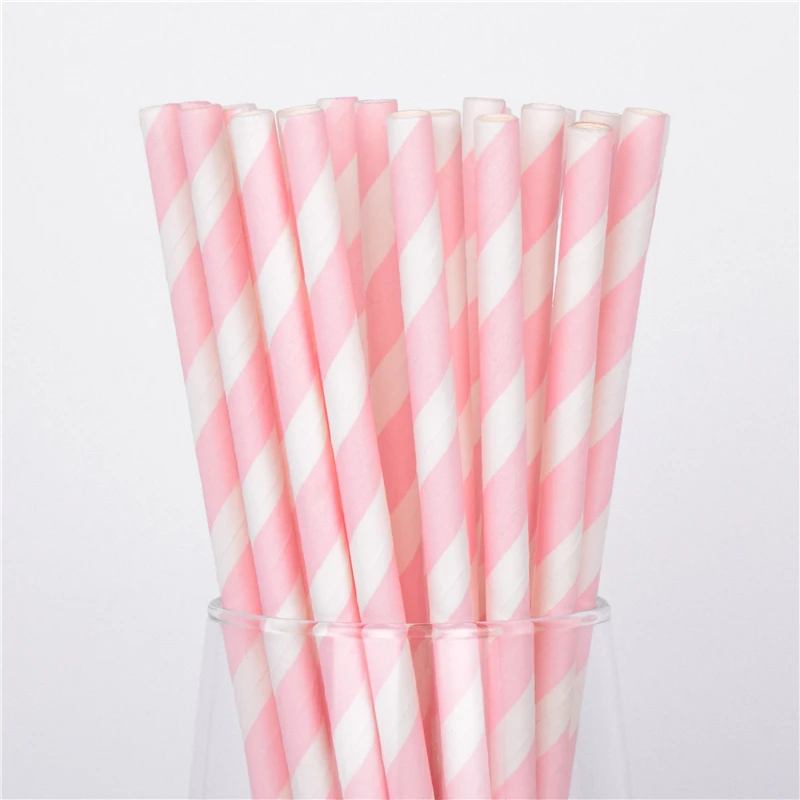 Baby Pink Stripe 100 шт бумажная соломинка для питья полосатая соломенная детская Свадебная душевая декорация подарочные вечерние принадлежности для мероприятий - Цвет: Baby Pink Stripe