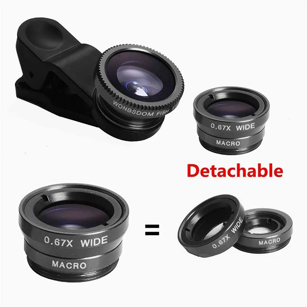 

3 In 1 Fish Eye Lens Clip On Camera Lens Set Universal Wide Angle Macro Fisheye For iPhone
