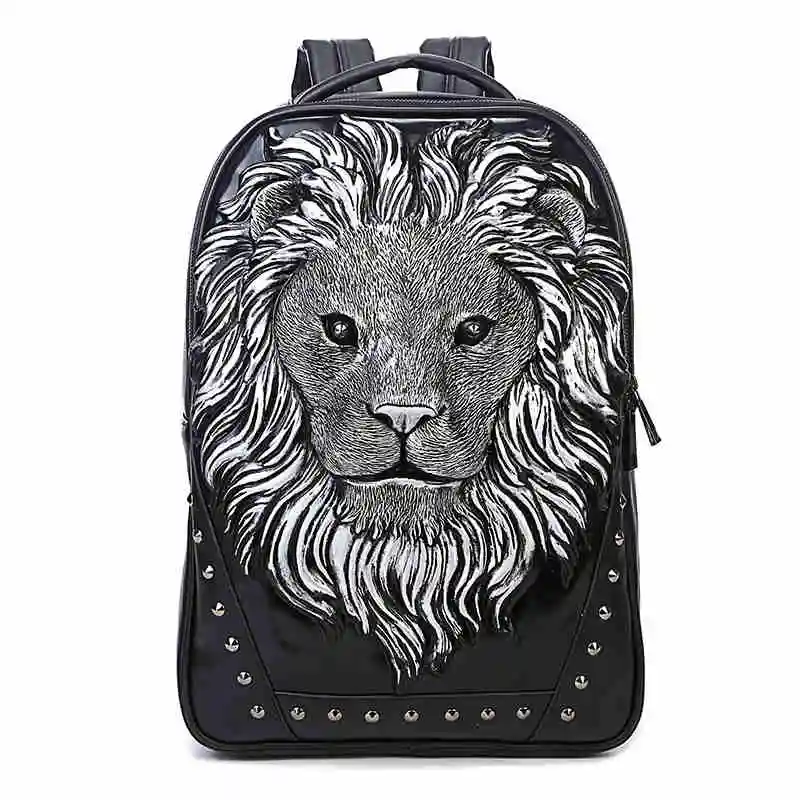 Silver Backpack Персональный рюкзак с заклепками и головой льва, костюм на Хэллоуин, сумка для путешествий в стиле панк-рок, рюкзак для ноутбука, школьная летняя сумка - Цвет: Silver Backpack
