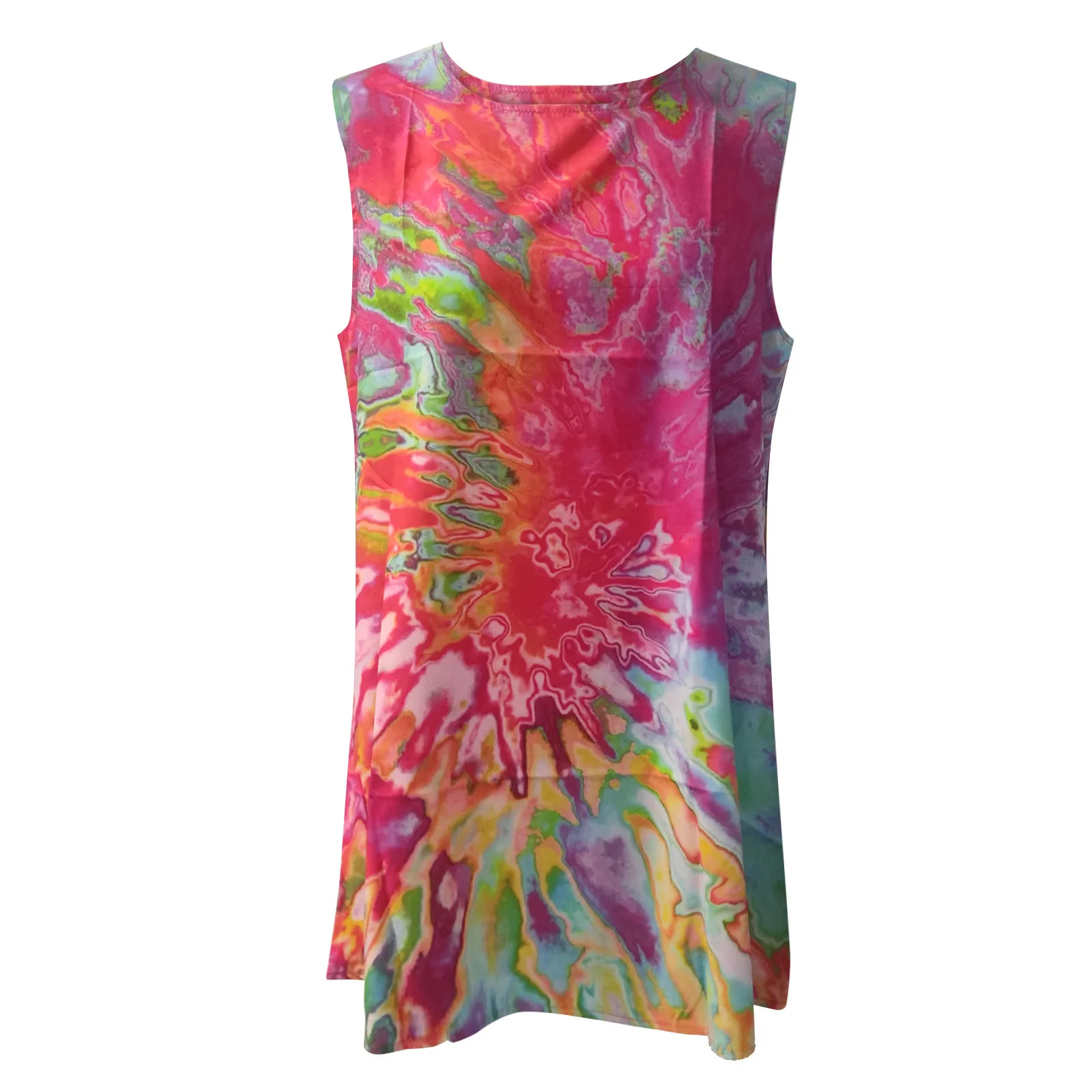 

Women Fashion Print Casual Sleeveless O-Neck Loose Knee-Length Dresses