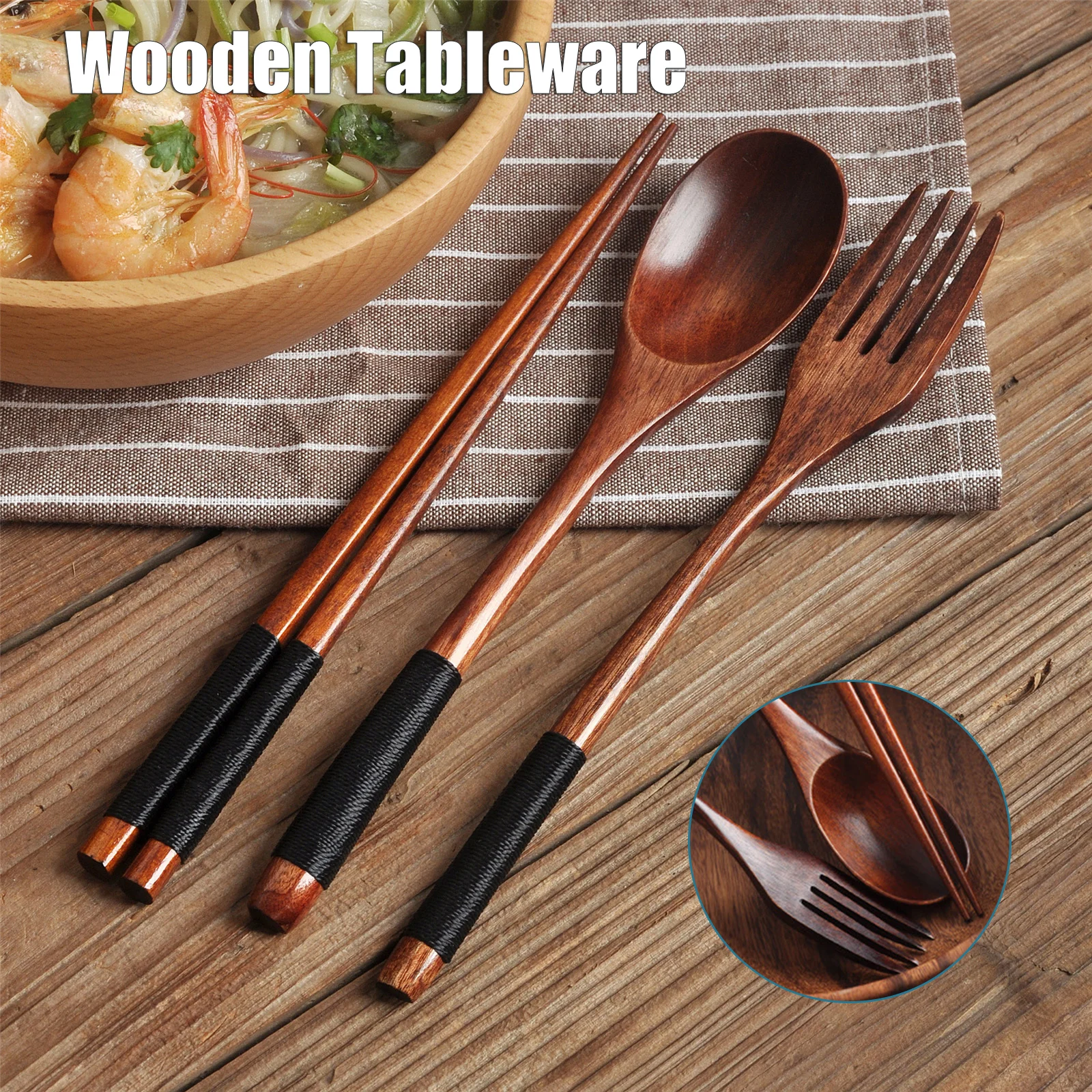 

3pcs/set Portable cutlery set Multifunction Wooden Cutlery Fork Spoon Chopsticks Indoor Outdoor Tableware Set Aparelho De Jantar
