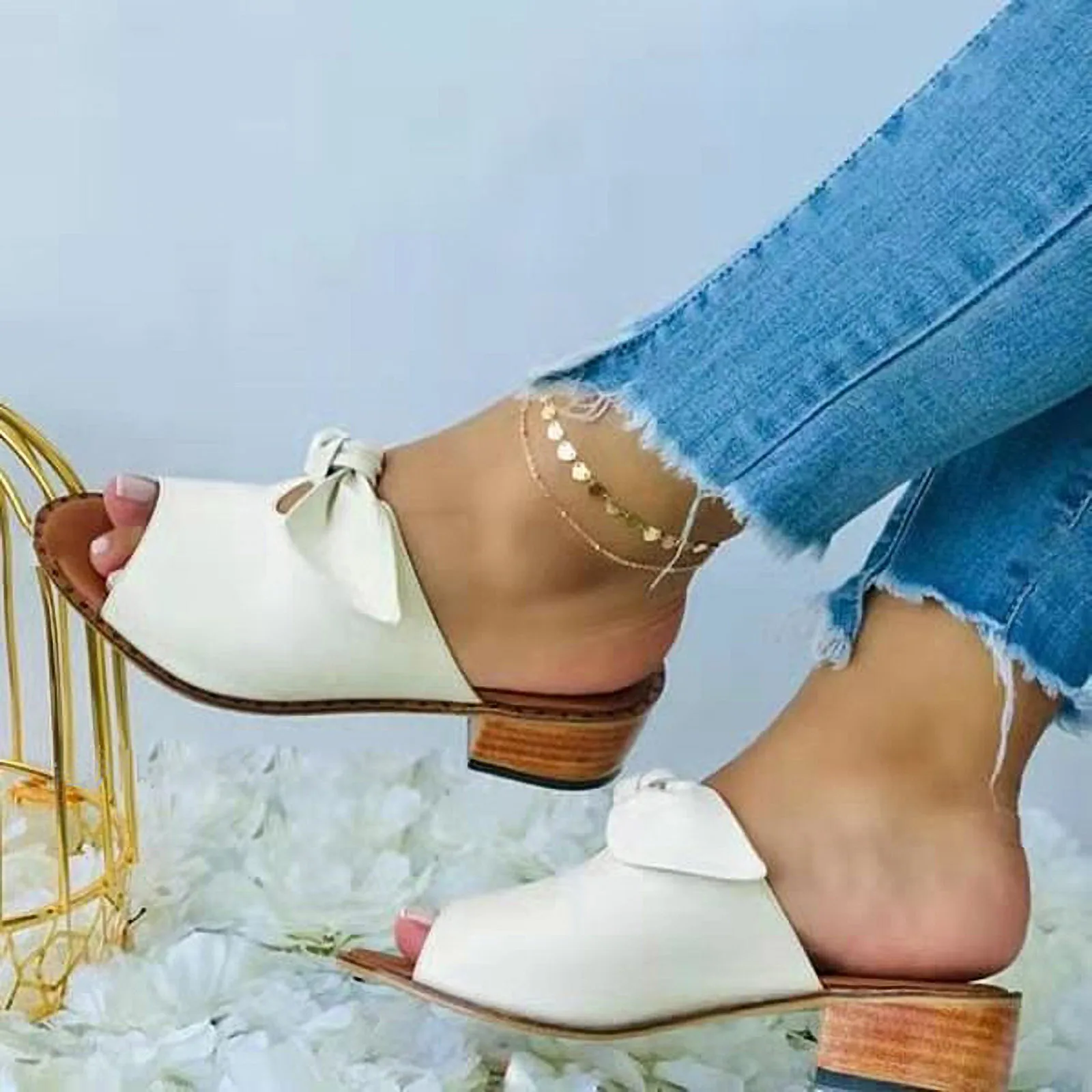 

Женские босоножки на толстой подошве, удобные сандалии с бантом и пряжкой, пляжная обувь на толстой подошве, лето