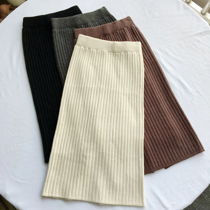 Юбка женская трикотажная средней длины винтажная Плотная юбка-карандаш с