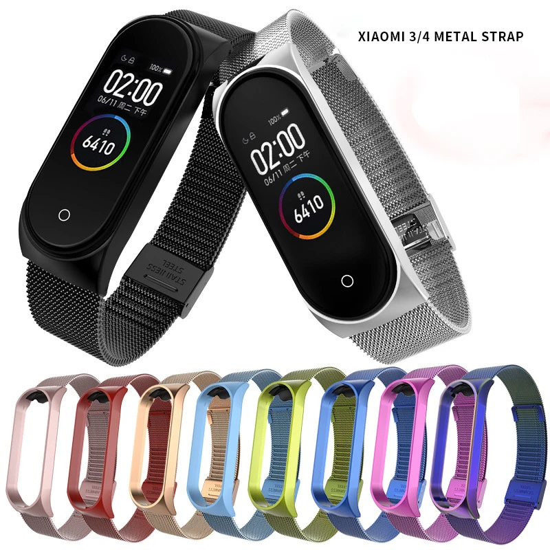 Ремешок для смарт часов xiaomi Mi band 4/3 металлический браслет с застежкой из