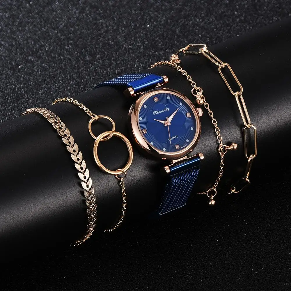 

5pcs Set Top Brand High Quality Fashion Womens Ladies Simple Watches Geneva Faux Analog Quartz Wrist Watch clock Gift