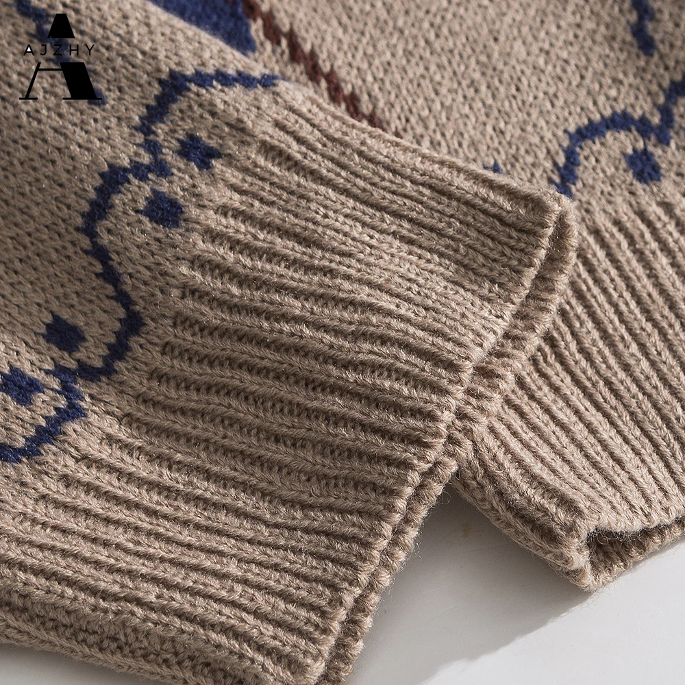 

AJZHY Geometric Embroidery Sweater Coat Button Cardigan Sweater Vintage Harajuku Knitted Sweater Winter Korean Fashion Clothing