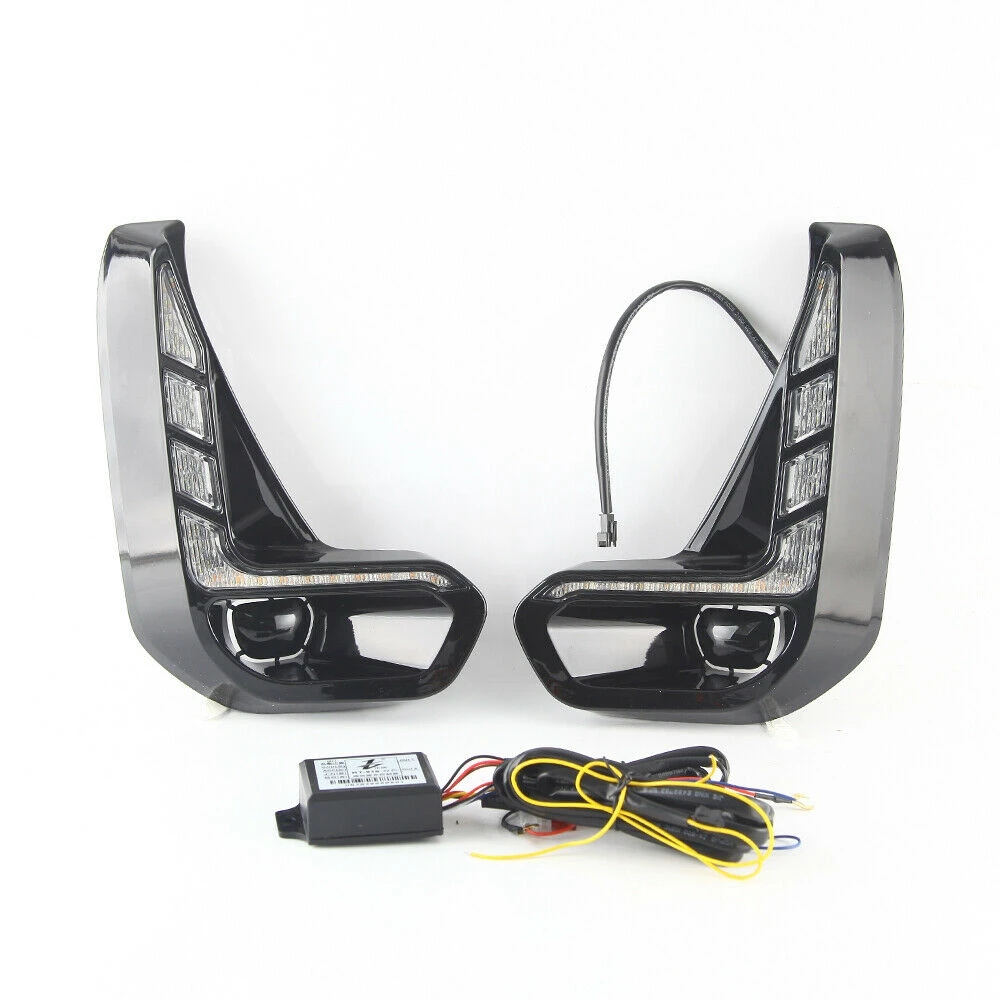 

2pcs LED DRL with Turn Signal Front Fog Lamps Car Right Left Daytime Running Light For Toyota Hilux Revo 2020 2021