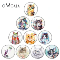beautiful watercolor cute cats drawing 10pcs mixed 12mm18mm20mm25mm round photo glass cabochon demo flat back making findings