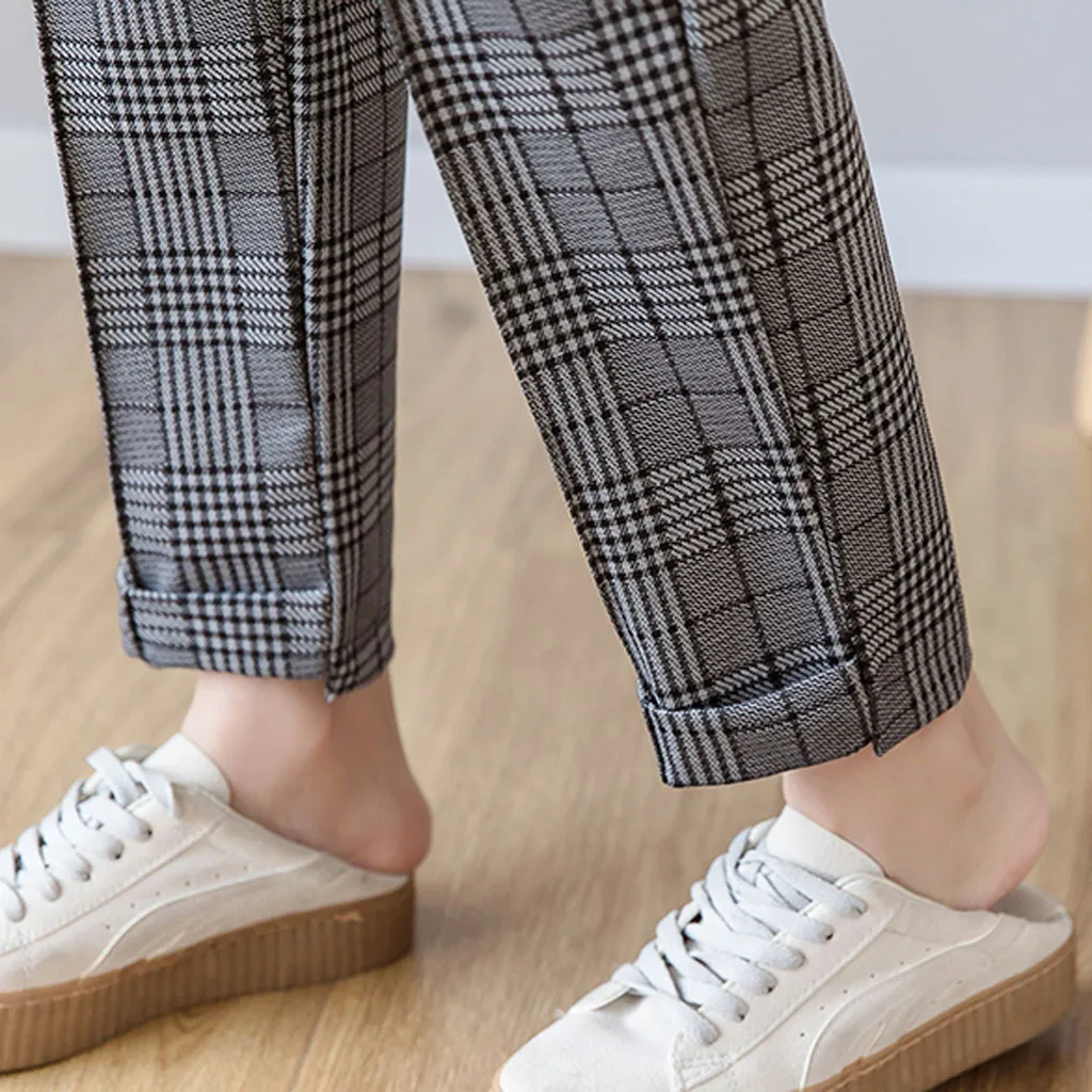 

Autumn Fashion Casual Elastic High Waist Plaid Harem Pants Women Loose Trousers Women Pants Pantalon Femme Pantalones Mujer 2019