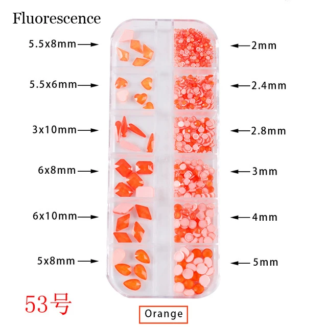 53 Orange Модный кристалл AB/радужный дизайн ногтей смешанной формы необычной формы d в коробке красочные стеклянные камни для 3D украшения ногтей - Цвет: 53 Orange