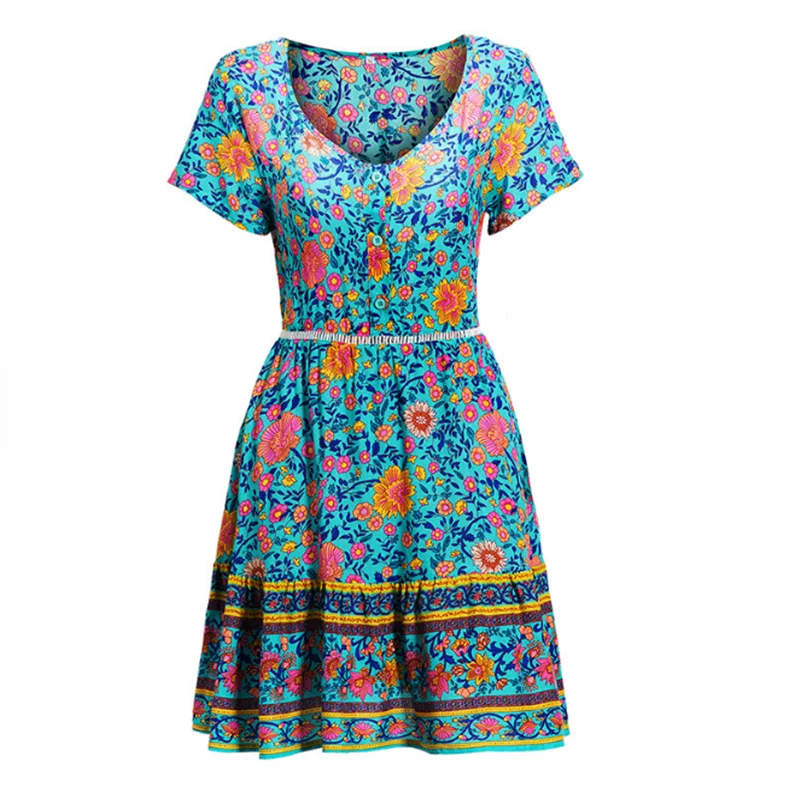 

Hot summer new women's wear Europe and America sexy deep floral Holiday Beach Dress summer 2020